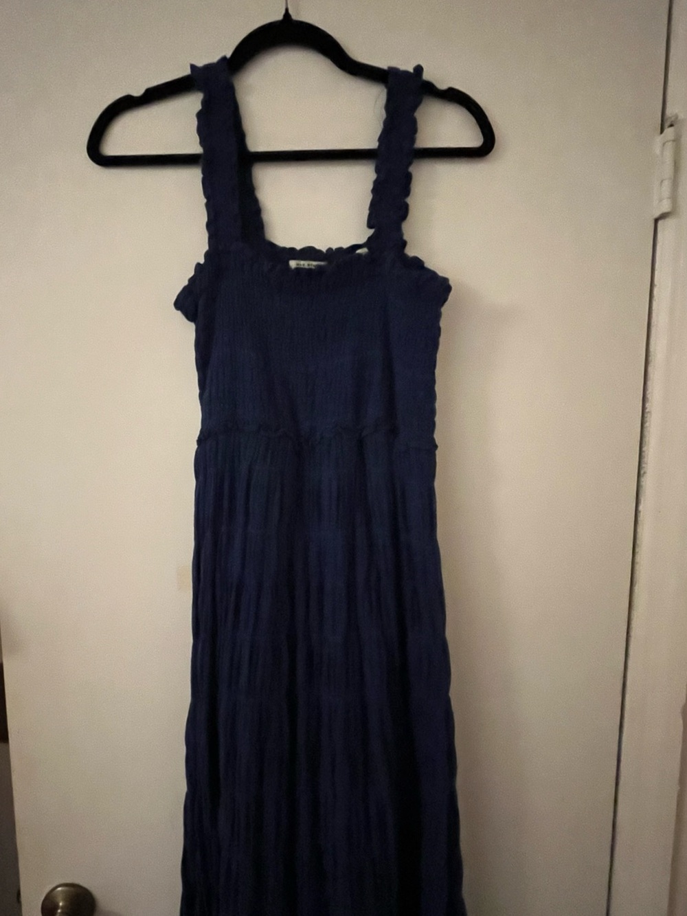 Deep Blue Navy Maxi Dress with Ruffles and Ruched Bodive